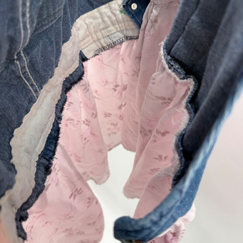 Vintage Washington Dee Cee Upcycled Denim Overall Dress Pink Floral Measurements - Picture 7 of 13